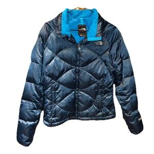North Face Puffer Jacket Women Medium Blue 550 Down Fill Packable Lightweight